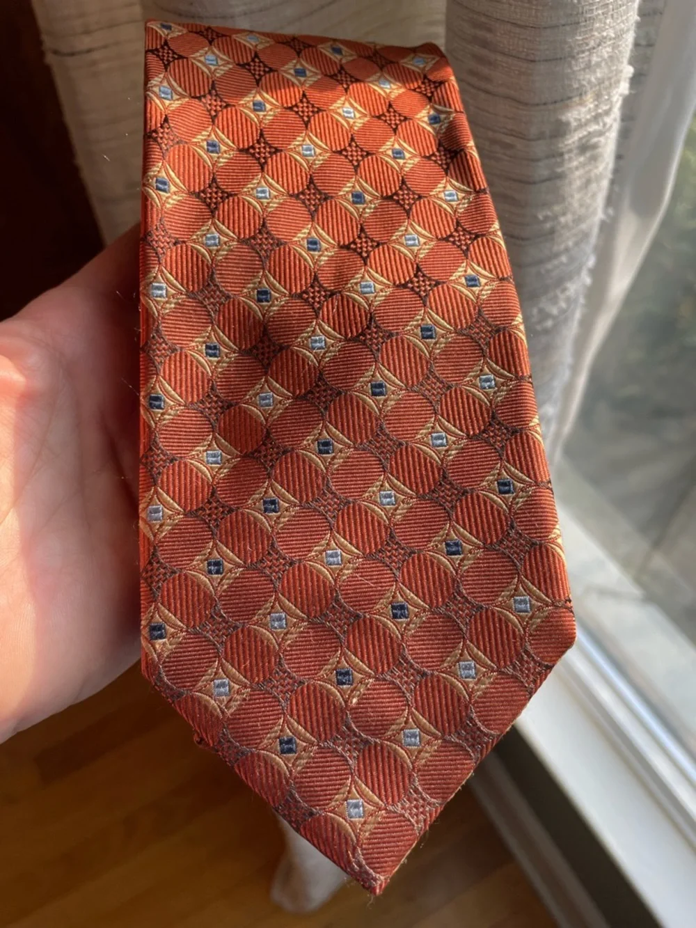 Jos. A.Bank 100% Silk Tie Orange Navy Gold